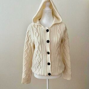 Isaac Mizrahi Cream Cable Knit Hooded Cardigan